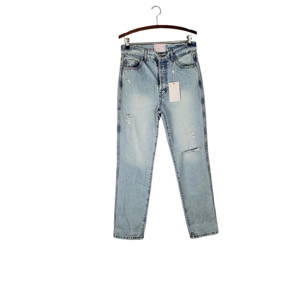 NWT Revice Ex Boyfriend Jeans Distressed Straight Leg High Rise Wedgie Size 29